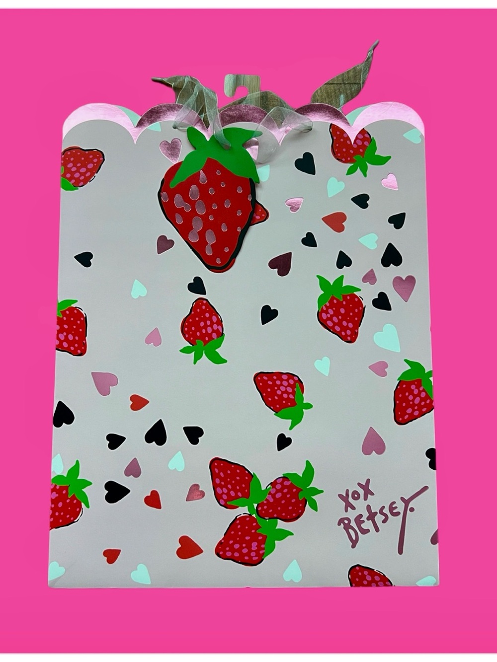 Betsey Johnson Pink, Red & Green Strawberry Gift Bag